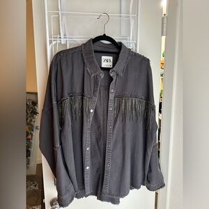 Zara rhinestone fringe gray jacket